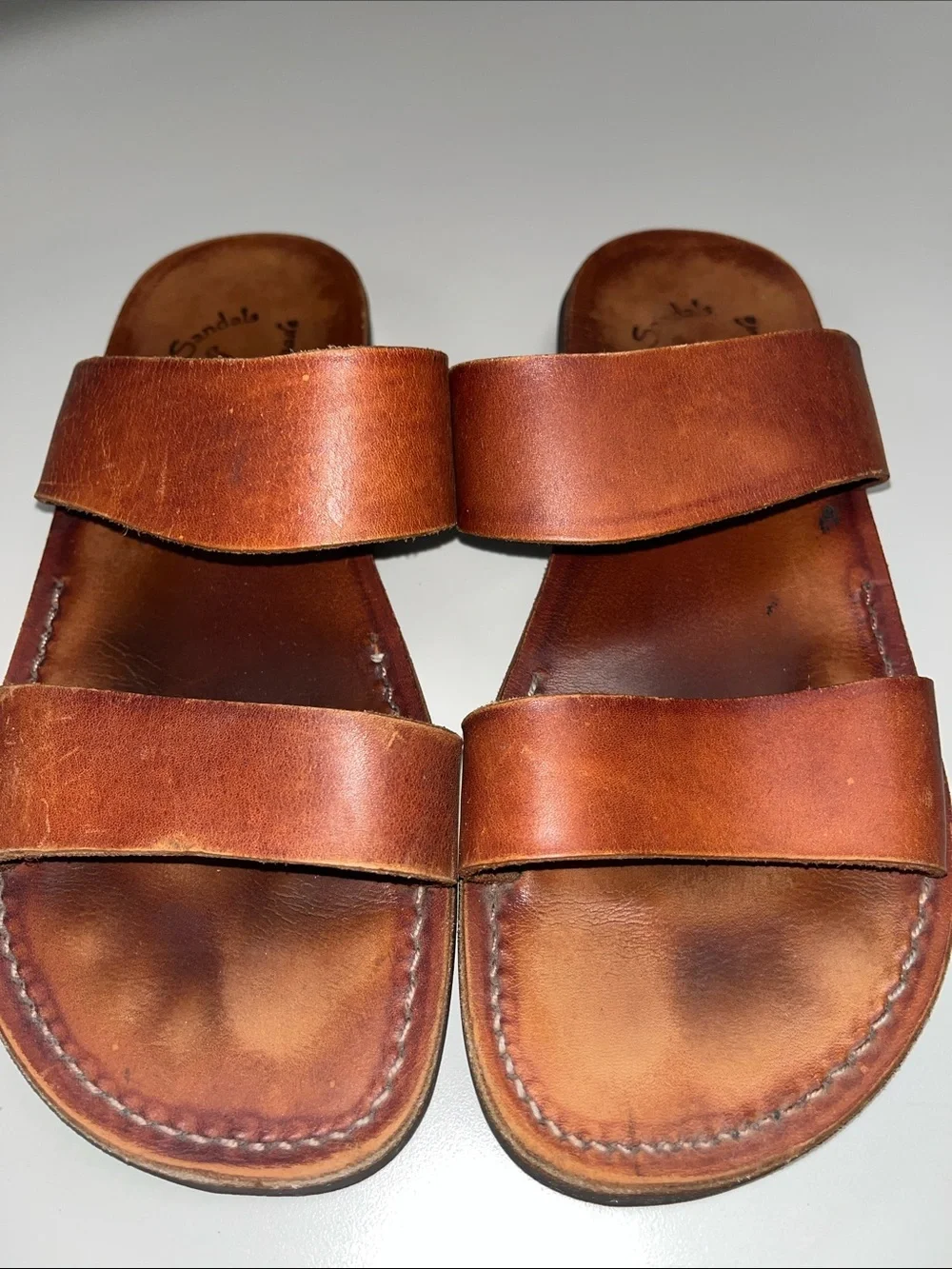 Jerusalem Sandals Men's Tan Leather Double-Strap Slide Sandals 41